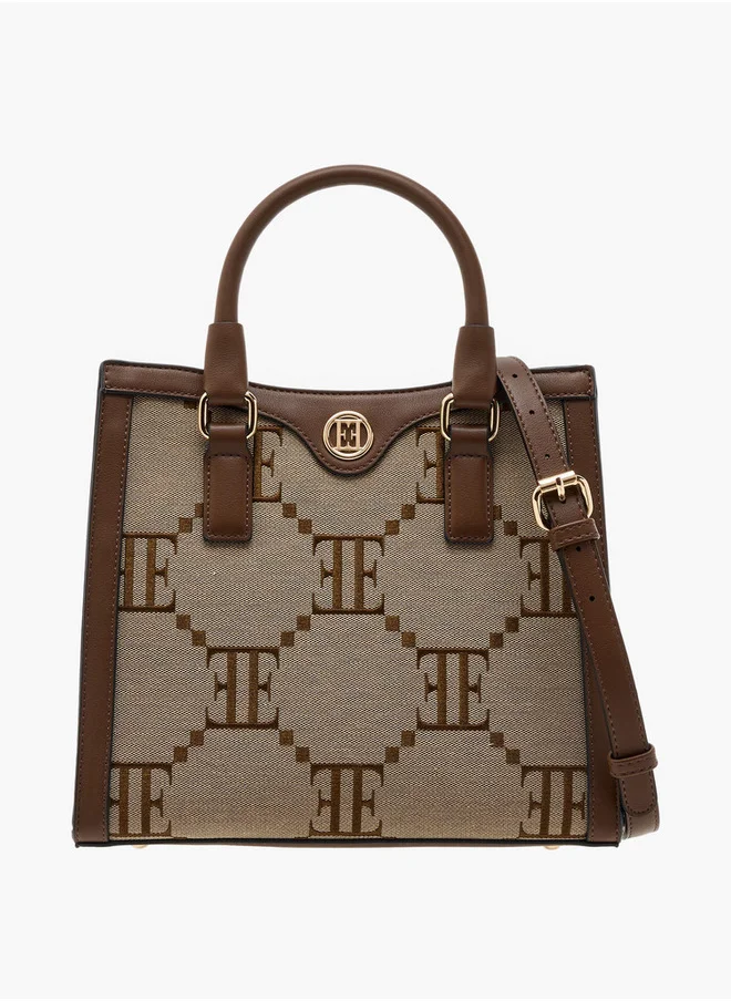 ايل Women's Monogram Embroidered Tote Bag with Double Handles and Zip Closure