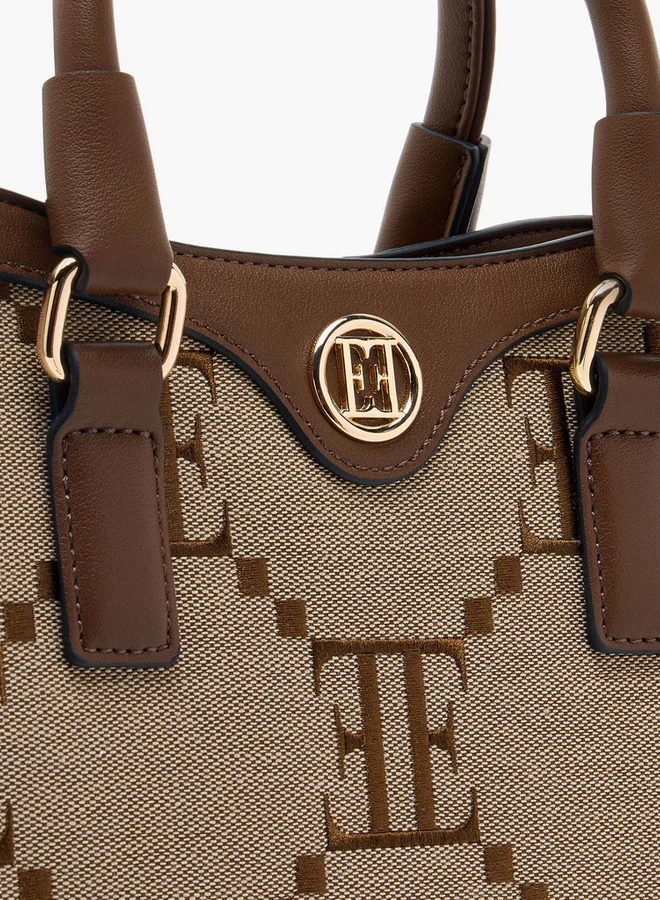 ELLE Women's Monogram Embroidered Tote Bag with Double Handles and Zip Closure