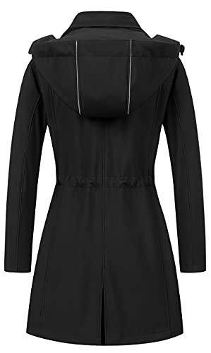 CREATMO US Women's Waterproof Softshell Jacket With Removable Hooded Thin Fleece Lined Windproof Outdoor Cycling Hiking Coat Black 2XL - Image 2