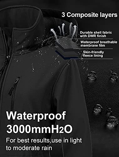 CREATMO US Women's Waterproof Softshell Jacket With Removable Hooded Thin Fleece Lined Windproof Outdoor Cycling Hiking Coat Black 2XL - Image 4