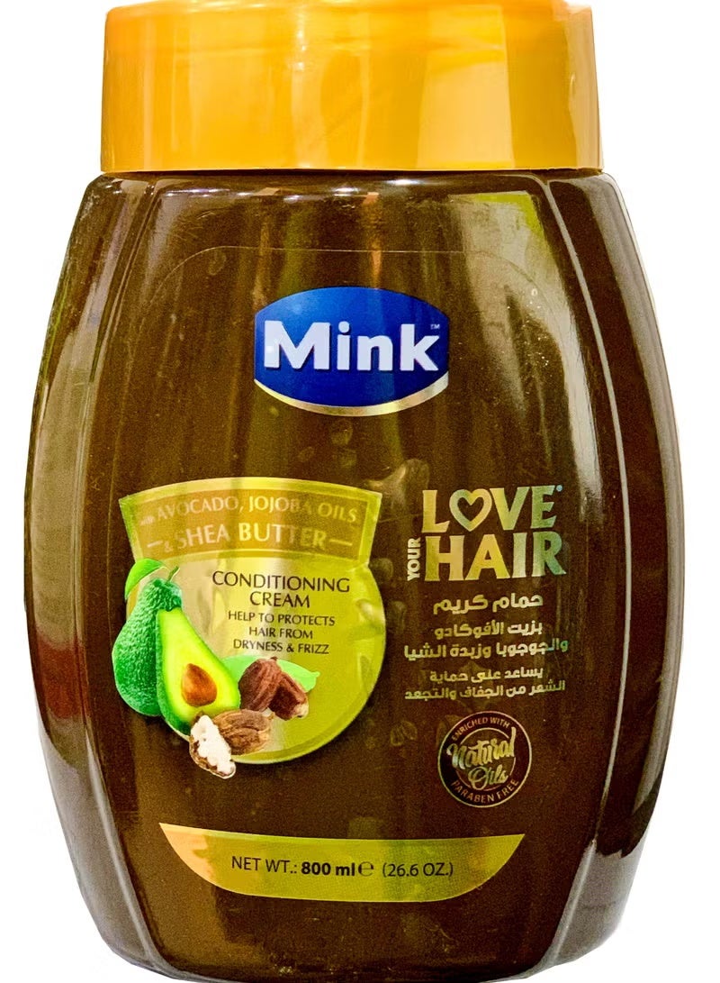Mink Hair Conditioning Cream with Avocado, Jojoba Oils & Shea Butter, 800 ml