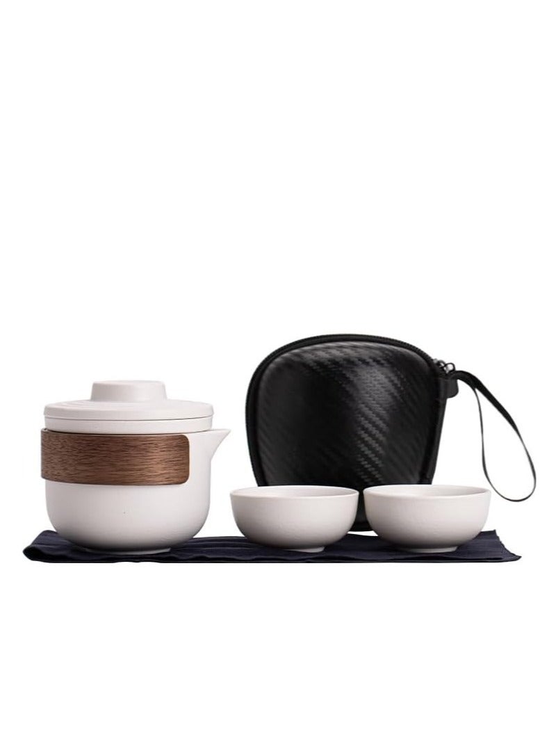 McDou Travel Ceramic Teapot Set,  Teapot Cup Set 1 Pot 2 Mini Tea Cups with Carrying Bag All-in-one Kung Fu Tea Set for Office, Business, Outdoor and Home - Image 1