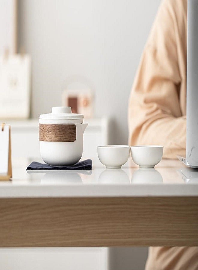 McDou Travel Ceramic Teapot Set,  Teapot Cup Set 1 Pot 2 Mini Tea Cups with Carrying Bag All-in-one Kung Fu Tea Set for Office, Business, Outdoor and Home - Image 2