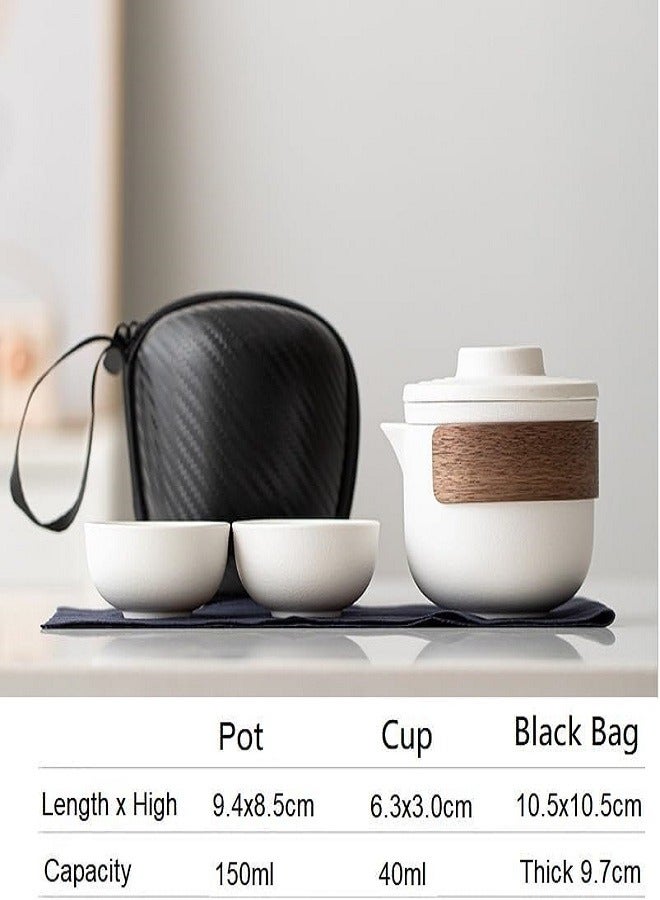 McDou Travel Ceramic Teapot Set,  Teapot Cup Set 1 Pot 2 Mini Tea Cups with Carrying Bag All-in-one Kung Fu Tea Set for Office, Business, Outdoor and Home - Image 3