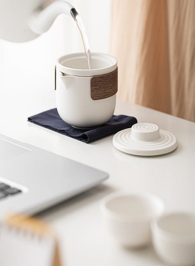 McDou Travel Ceramic Teapot Set,  Teapot Cup Set 1 Pot 2 Mini Tea Cups with Carrying Bag All-in-one Kung Fu Tea Set for Office, Business, Outdoor and Home - Image 4