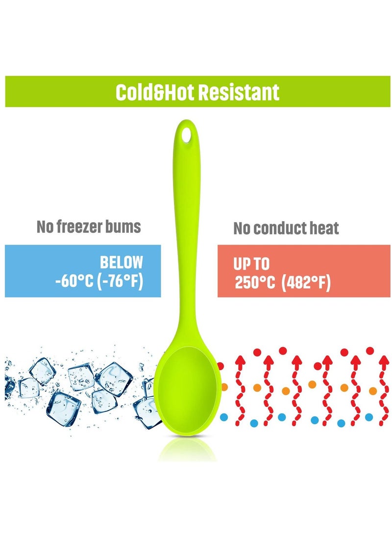 SYOSI 4 Pieces Small Multicolored Silicone Spoons, Silicone Nonstick Kitchen Spoon Silicone Serving Spoon Stirring Spoon for Kitchen Cooking Baking Stirring Mixing Tools (Green, Yellow, Dark Red, Blue) - Image 4