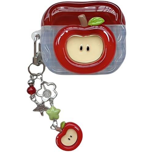 SGVAHY for AirPods 4 Case with Keychain Cute 3D Red Apple Pattern Design Soft Silicone Cover for Women Girls Anti-Fall Shockproof Protective Case for AirPods 4th Generation - Image 1