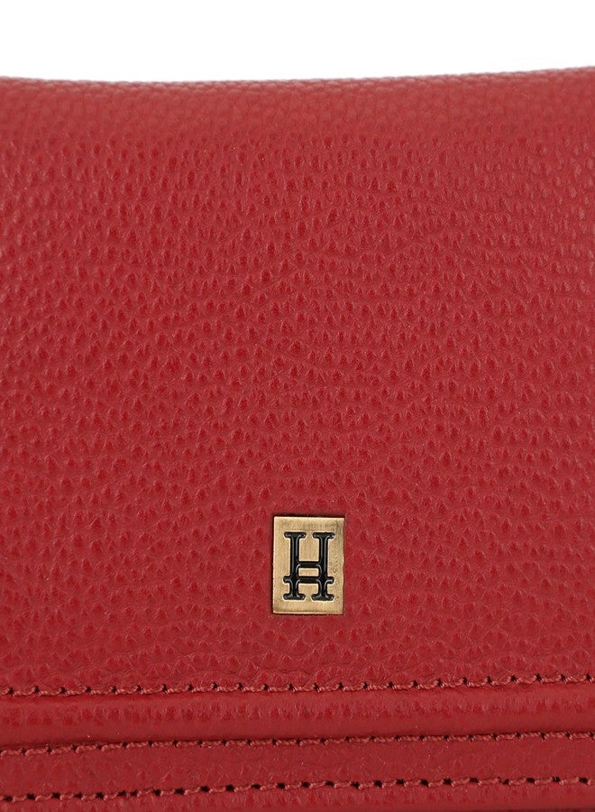 HIROSHI Genuine Leather Women Bi Fold Purse with Card Slots -Red - Image 4