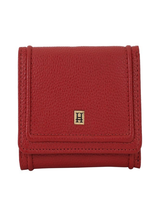 HIROSHI Genuine Leather Women Bi Fold Purse with Card Slots -Red - Image 1