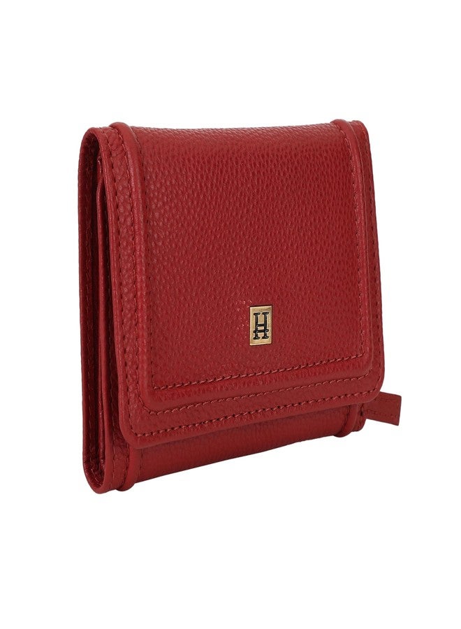 HIROSHI Genuine Leather Women Bi Fold Purse with Card Slots -Red - Image 5