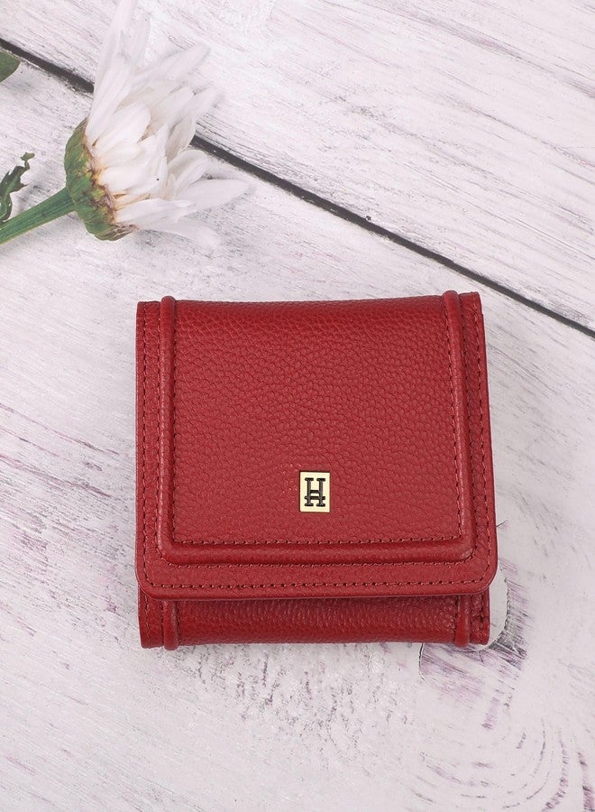 HIROSHI Genuine Leather Women Bi Fold Purse with Card Slots -Red - Image 2