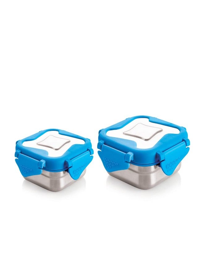 STEELLOCK Smart Stainless Steel Tiffin Lunch Box Set for Kids and Adults - Airtight Leakproof Square Containers with Steel Lids - Blue 250ml & 360ml - School & Office - Image 1
