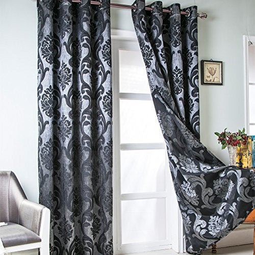 NAPEARL Damask Curtains for Living Room, Gothic Curtains Drapes with Floral Patterns, Black Victorian Curtains for Bedroom 84 Inch Length, Set of 2 Panels, Each 52 x 108 Inches - Image 1