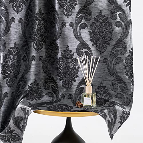 NAPEARL Damask Curtains for Living Room, Gothic Curtains Drapes with Floral Patterns, Black Victorian Curtains for Bedroom 84 Inch Length, Set of 2 Panels, Each 52 x 108 Inches - Image 3