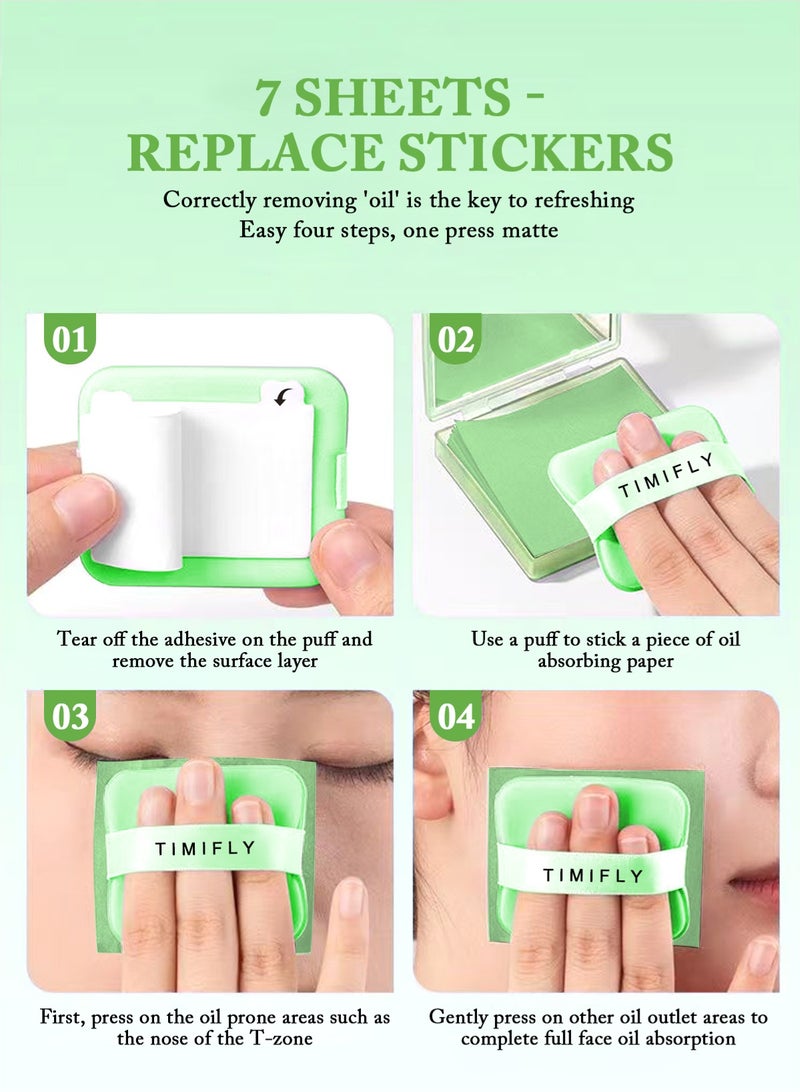 تيميفلاي مناديل امتصاص الزيوت للوجه، 200 منديل، مناديل امتصاص الزيوت بالشاي الأخضر للبشرة الدهنية مع مرآة محمولة وإسفنجة مكياج، مناديل امتصاص الزيوت للوجه - Image 5