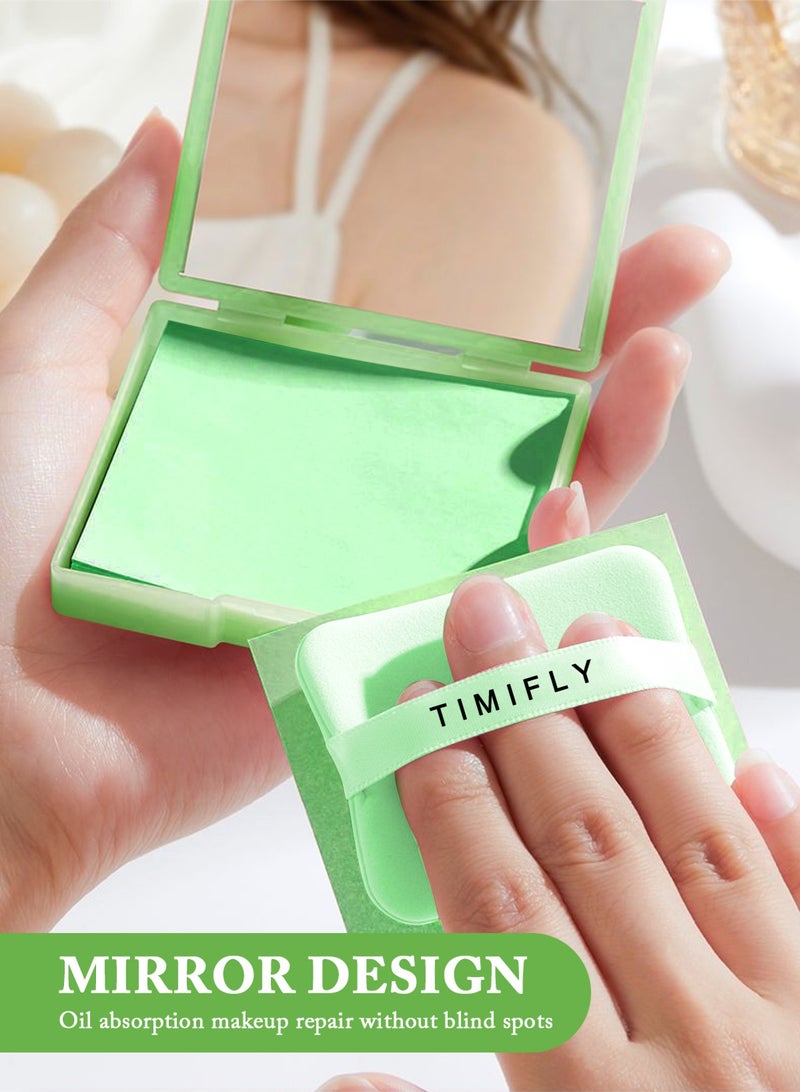 تيميفلاي مناديل امتصاص الزيوت للوجه، 200 منديل، مناديل امتصاص الزيوت بالشاي الأخضر للبشرة الدهنية مع مرآة محمولة وإسفنجة مكياج، مناديل امتصاص الزيوت للوجه - Image 4