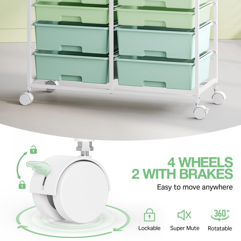 TOOLF Rolling Storage Cart with 12 Drawers, Wooden Tabletop Utility Cart for Craft Storage, Art Supply Storage & Home Office Organization, Teacher Cart with Wheels for Classroom Organization, School (Green) - Image 4