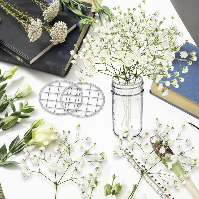 DLAND 20 Pieces Mason Jar Flower Frog Holder Lid Arrangement Flower Insert Lid Grid Organizer Lid Metal with Square Grids for Regular Standard Mouth Canning Jar. - Image 3