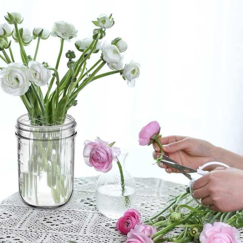 DLAND 20 Pieces Mason Jar Flower Frog Holder Lid Arrangement Flower Insert Lid Grid Organizer Lid Metal with Square Grids for Regular Standard Mouth Canning Jar. - Image 4