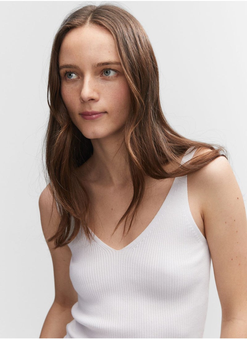 MANGO - V-Neck Knitted Top - Image 1