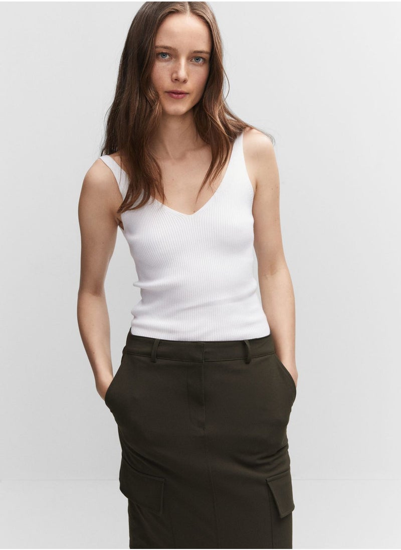 MANGO - V-Neck Knitted Top - Image 1