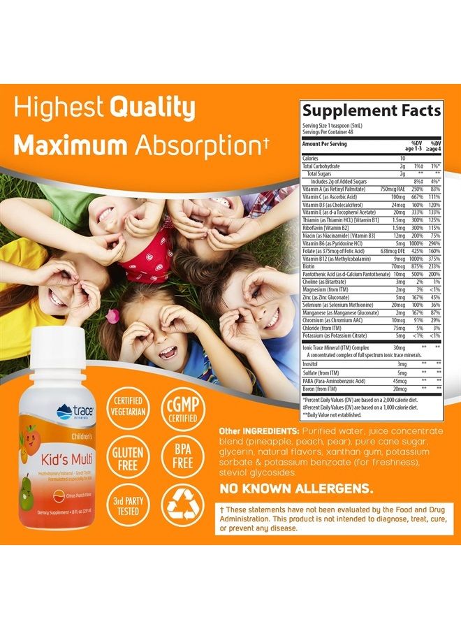 Trace Minerals Kid's Multi Liquid Multivitamin Supplement with Vitamin C, Zinc, Minerals | Supports Healthy Bones and Immunity | Natural Citrus Punch Flavor | 48 Servings, 8 fl oz (1 Pack) - Image 3