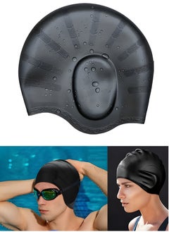 Vergali Silicone Swimming Cap with Ear Protection 3D Ergonomic Design Comfortable for Adult Men Women Long Hair Protecting Ears and Hair from Chlorine, Bacteria, Sand in the Water Odorless and Skin Friendly，Durable Flexible，1 Pack  - Image 1