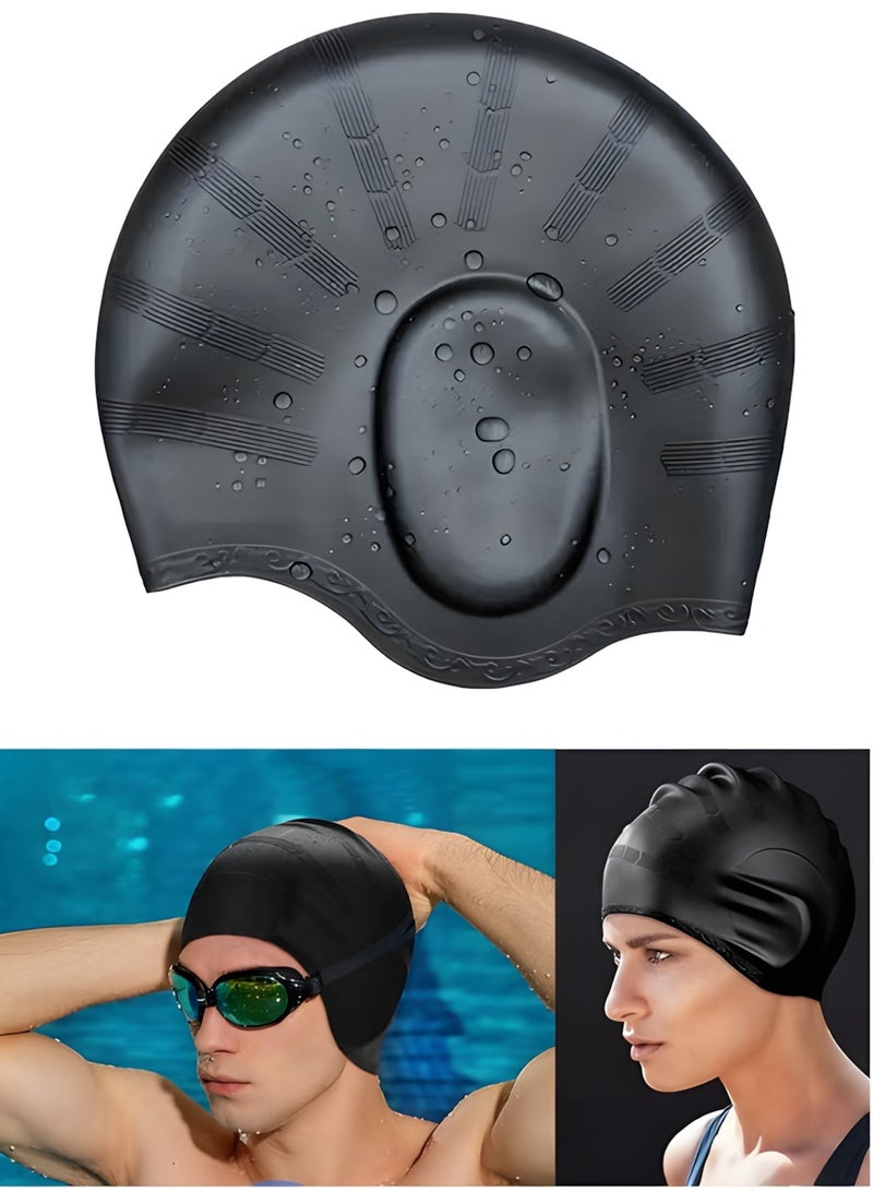 Vergali Silicone Swimming Cap with Ear Protection 3D Ergonomic Design Comfortable for Adult Men Women Long Hair Protecting Ears and Hair from Chlorine, Bacteria, Sand in the Water Odorless and Skin Friendly，Durable Flexible，1 Pack - Image 1