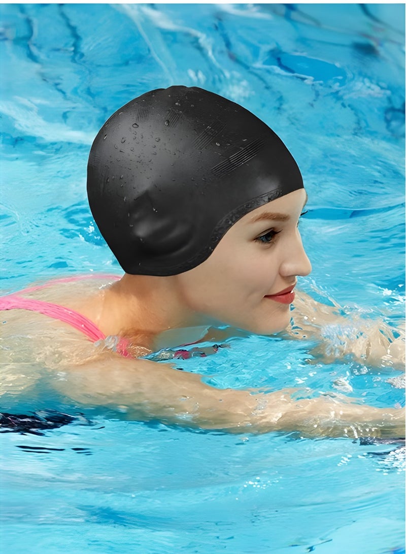 Vergali Silicone Swimming Cap with Ear Protection 3D Ergonomic Design Comfortable for Adult Men Women Long Hair Protecting Ears and Hair from Chlorine, Bacteria, Sand in the Water Odorless and Skin Friendly，Durable Flexible，1 Pack - Image 5