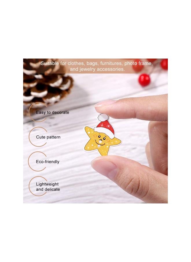 50pcs Wooden Christmas Buttons Sewing Craft Buttons Mini Reindeer Christmas Hat Embellishments Mixed Pattern