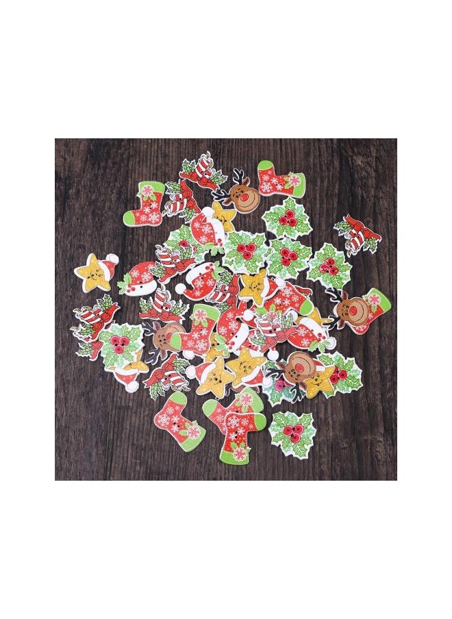 50pcs Wooden Christmas Buttons Sewing Craft Buttons Mini Reindeer Christmas Hat Embellishments Mixed Pattern