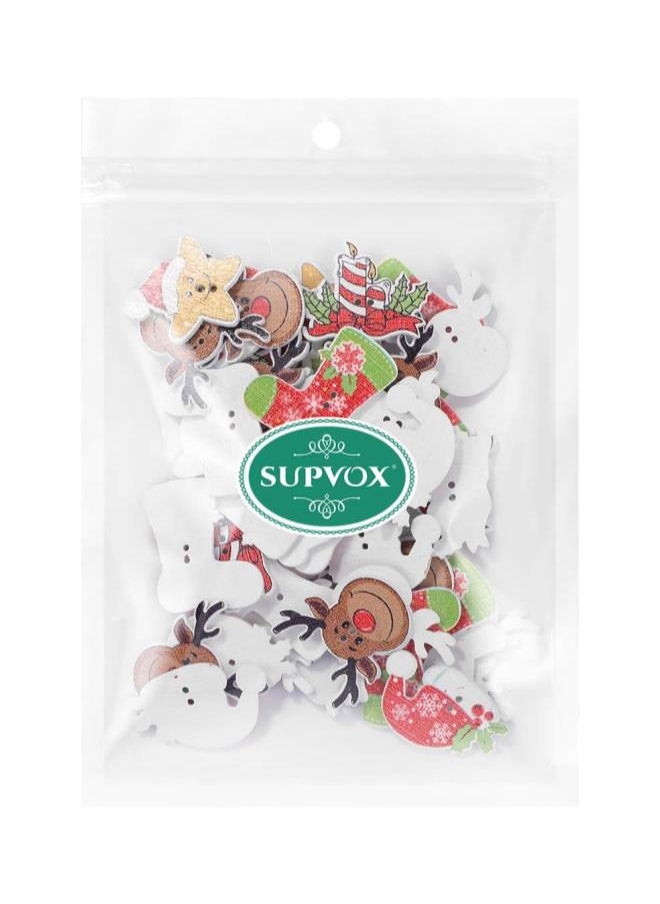 50pcs Wooden Christmas Buttons Sewing Craft Buttons Mini Reindeer Christmas Hat Embellishments Mixed Pattern