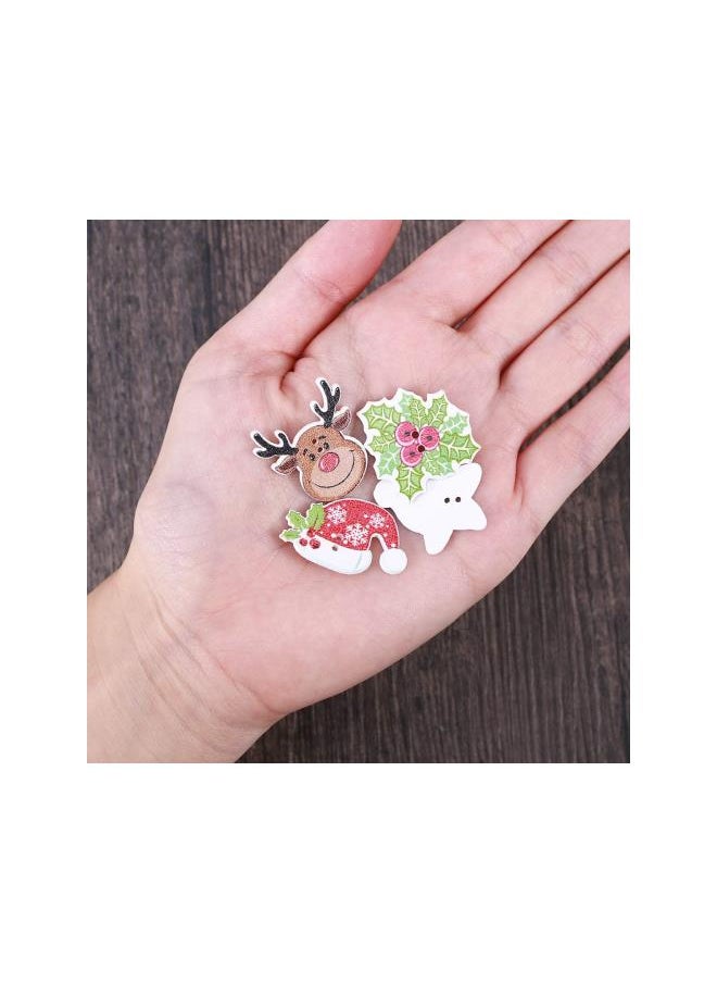 50pcs Wooden Christmas Buttons Sewing Craft Buttons Mini Reindeer Christmas Hat Embellishments Mixed Pattern