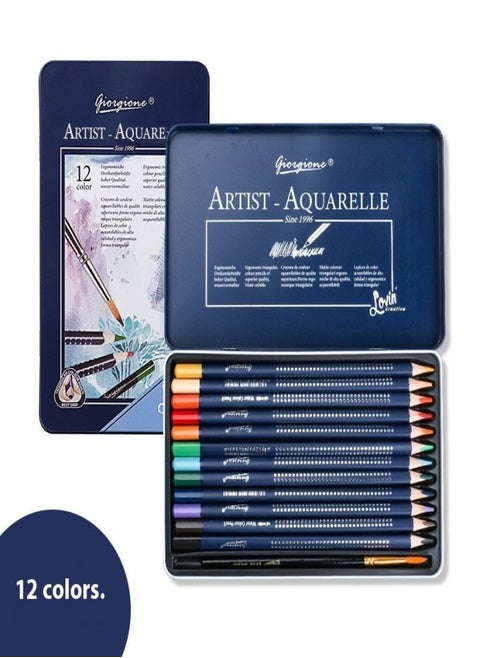 Water-Soluble Colored Pencils Set – 12 Colors with Ergonomic Triangular Design