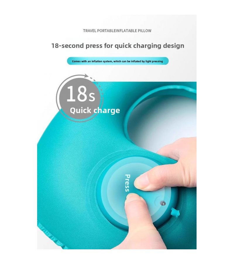 Flocked U Shaped Pillow Light Gray 1 Pack Portable Inflatable Travel Neck Cushion with Pressured Air Fill System Fast Charging Foldable Storage for Airplane Car Bus - Image 3