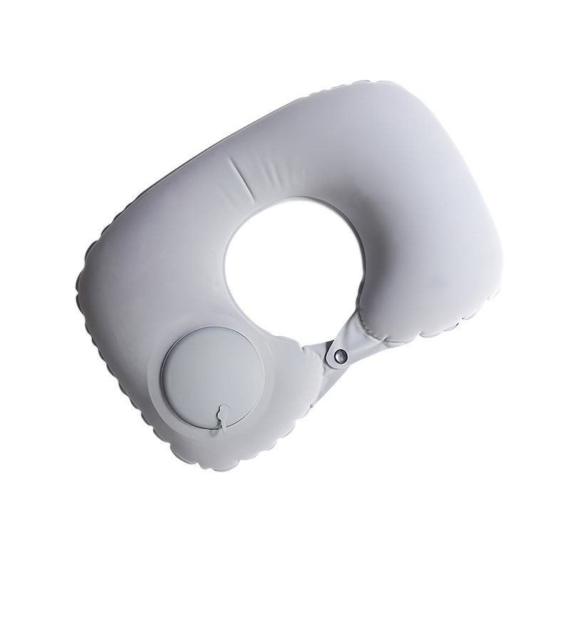 Flocked U Shaped Pillow Light Gray 1 Pack Portable Inflatable Travel Neck Cushion with Pressured Air Fill System Fast Charging Foldable Storage for Airplane Car Bus - Image 4