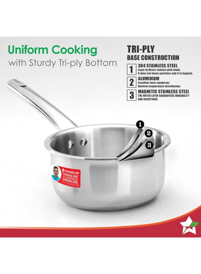 Wonderchef Venice Triply  3Pc. Cookware Set |Fry Pan 22cm, Kadhai with Lid 24cm, Saucepan 16cm |Non-Toxic |Uniform Heating |Heavy-Duty Handle |Easy Cleaning |10-Year Warranty - Image 2