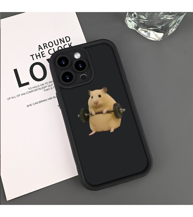 Black Shockproof Phone Case For iPhone 14 Pro Max Fitness Hamster Pattern - Image 5