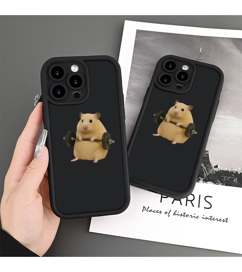 Black Shockproof Phone Case For iPhone 14 Pro Max Fitness Hamster Pattern - Image 1