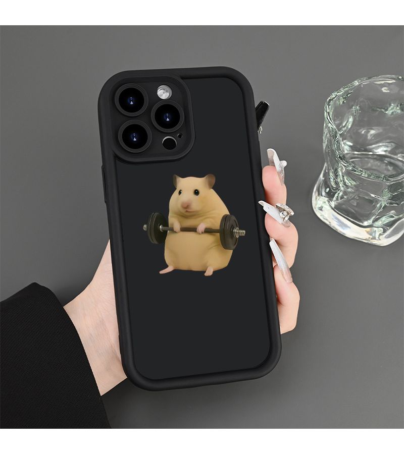 Black Shockproof Phone Case For iPhone 14 Pro Max Fitness Hamster Pattern - Image 2