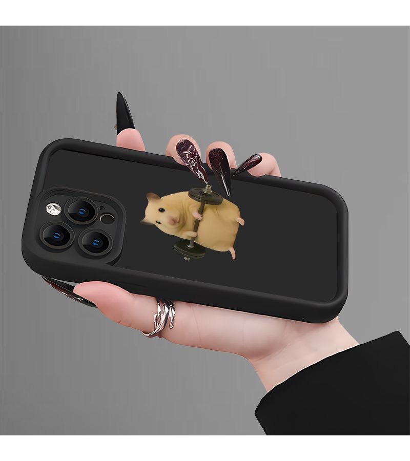 Black Shockproof Phone Case For iPhone 14 Pro Max Fitness Hamster Pattern - Image 4