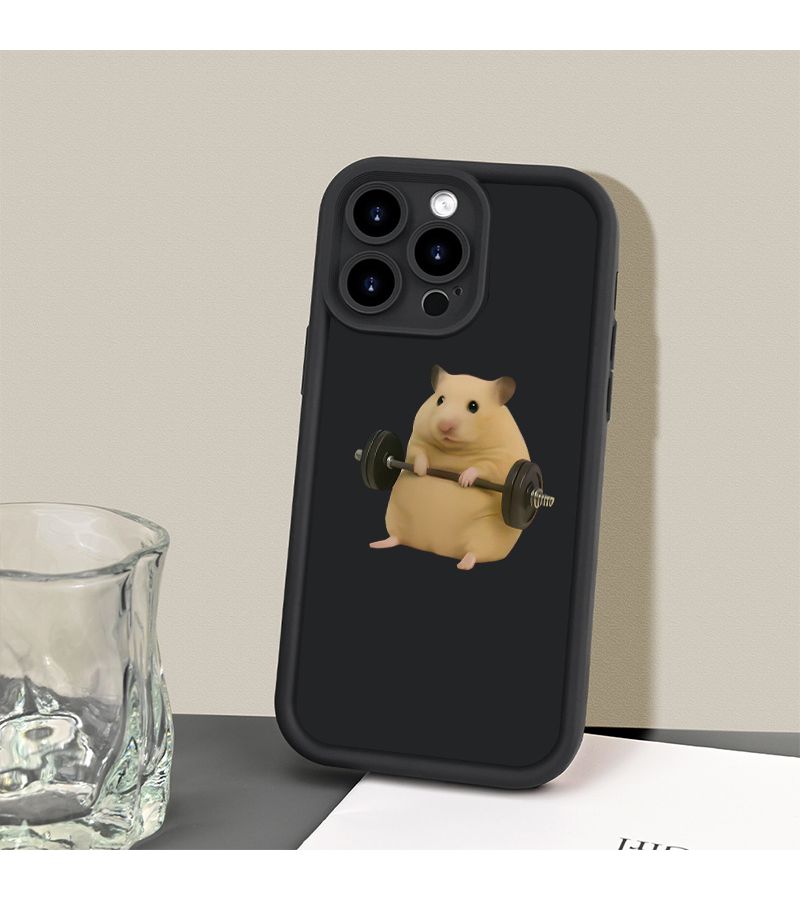 Black Shockproof Phone Case For iPhone 14 Pro Max Fitness Hamster Pattern - Image 3