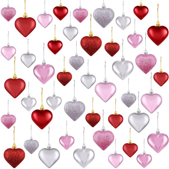 45 PIECES VALENTINES DAY HEART ORNAMENTS HEART SHAPED BAUBLES DECORATIONS GLITTER HANGING ORNAMENTS DECORATIONS FOR VALENTINE CHRISTMAS TREE