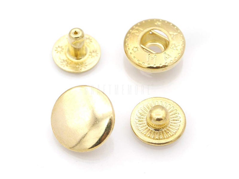 CRAFTMEMORE 50 Sets Gold Plating Snap Buttons S-Spring Socket Popper Fasteners for Jacket Bag Closures #665 VT2 (10mm (0.39")) - Image 1