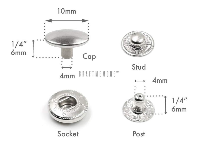 CRAFTMEMORE 50 Sets Gold Plating Snap Buttons S-Spring Socket Popper Fasteners for Jacket Bag Closures #665 VT2 (10mm (0.39")) - Image 2