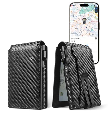 Auskang Mens Wallet with Smart Tracker Works for Find My App, Minimalist Leather RFID Blocking Credit Card Holder, Replacement for AirTag Wallet, with Money Clip, Not for Android, Black - Image 1