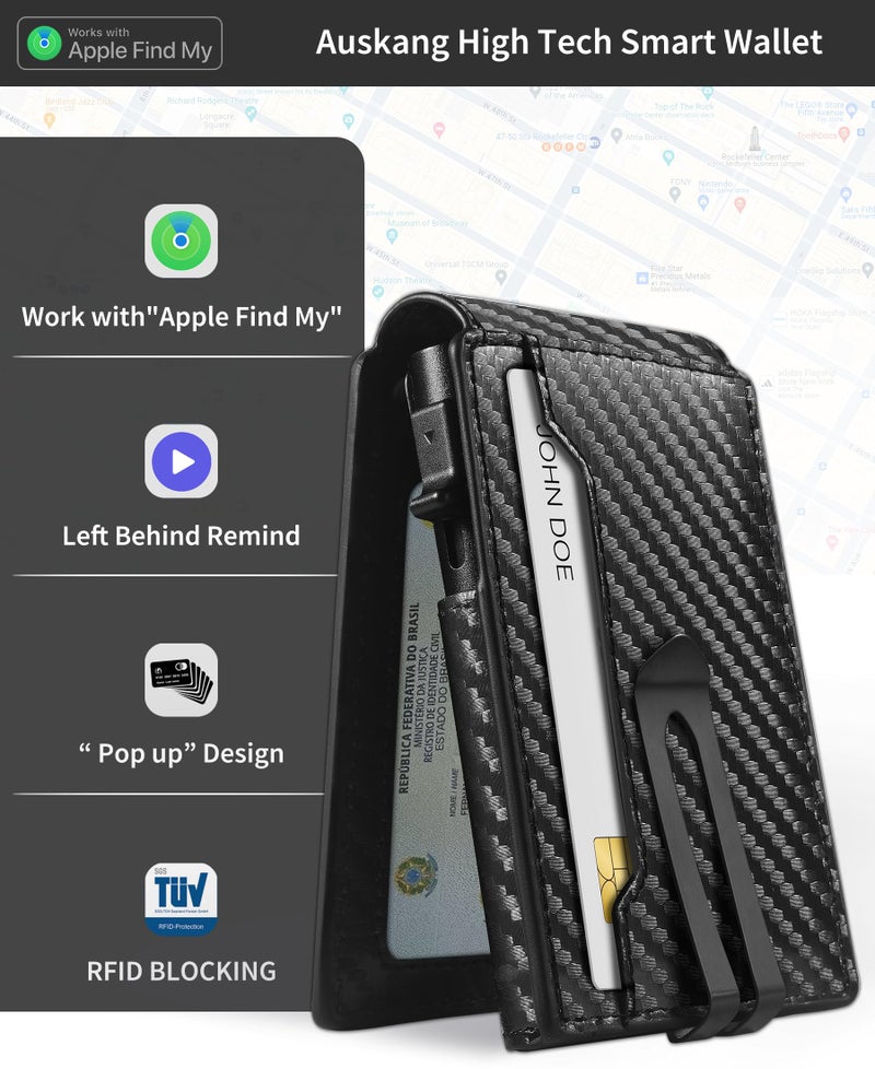 Auskang Mens Wallet with Smart Tracker Works for Find My App, Minimalist Leather RFID Blocking Credit Card Holder, Replacement for AirTag Wallet, with Money Clip, Not for Android, Black - Image 5