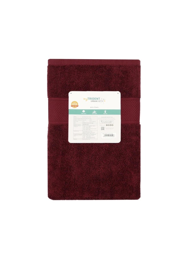 Trident 100% Cotton Towels for Bath | Towels for Bath Large Size | Trident Bath Towel - Soft & Absorbent | 450 GSM | 1 Piece Bath Towel for Men/Women | Urban Comfort | 70 cms x 140 cms - Wine Red - Image 2