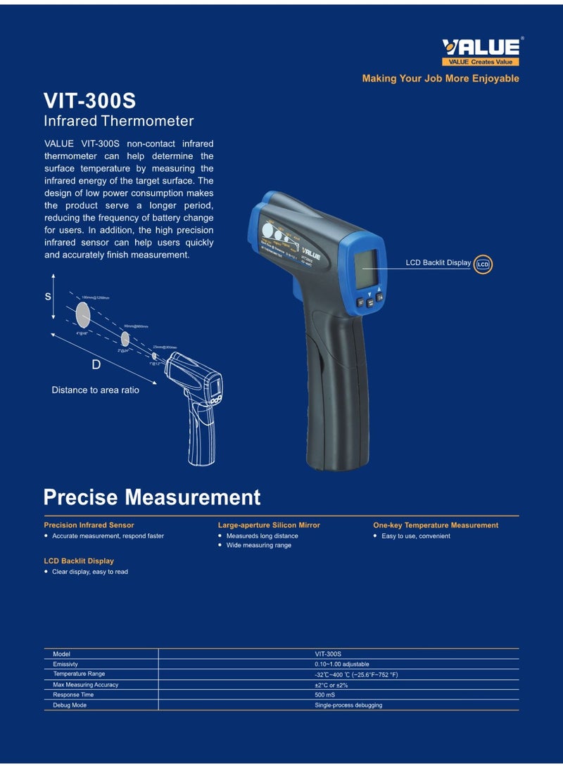 VALUE VIT300S Handheld Non Contact Infrared Thermometer Industrial Electronic Temperature Tester - Image 2