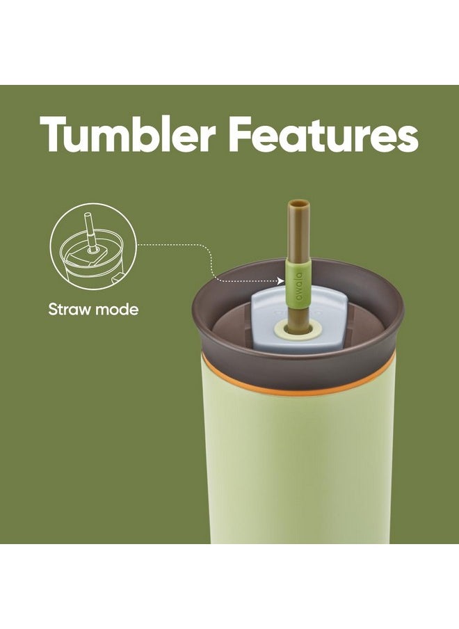 Owala Owala Stainless Steel Triple Layer Insulated Travel Tumbler with Spill Resistant Lid and Straw, BPA Free, 24 oz, Brown/Green (Brave Adventures)  - Image 5